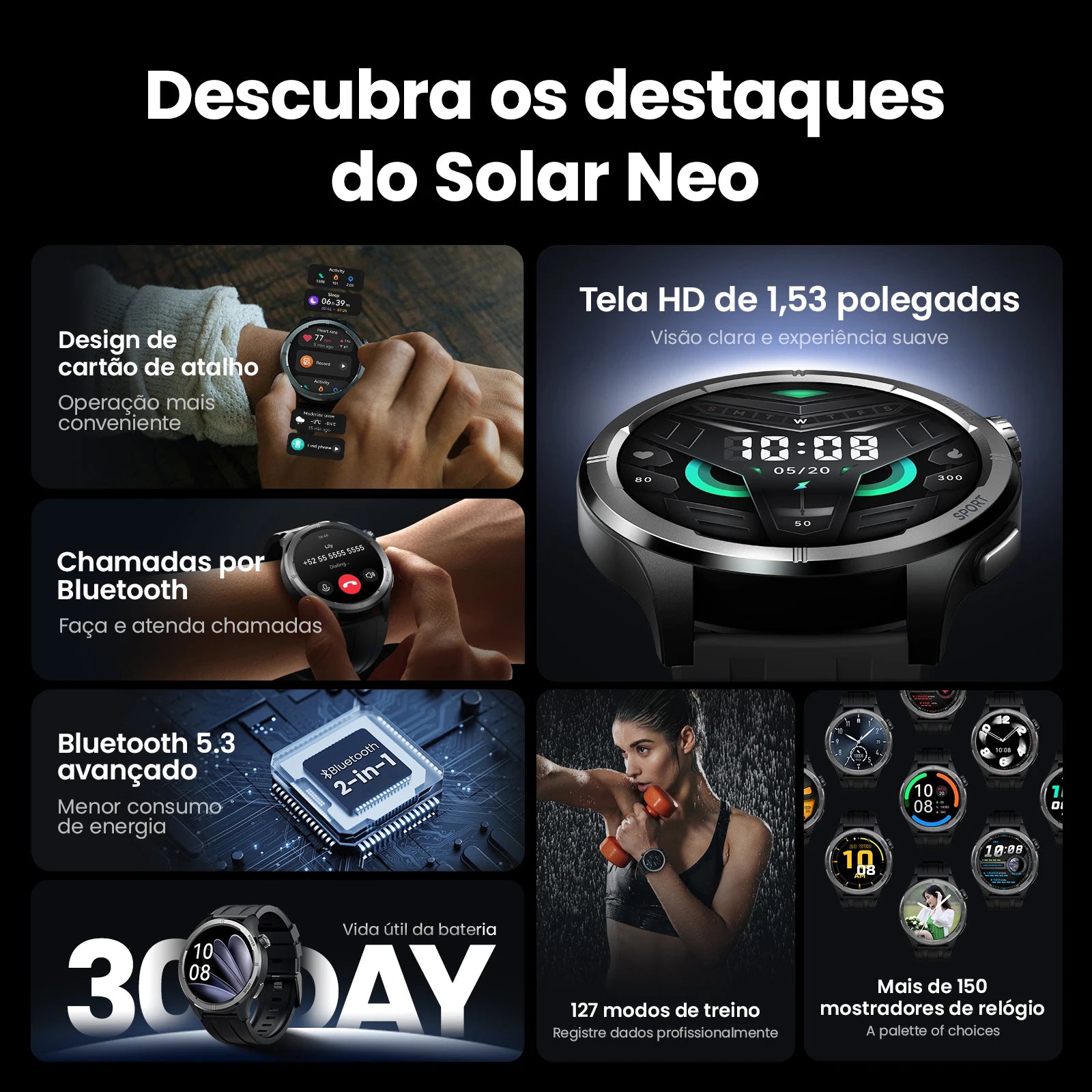 Smart Watch Haylou Solar Neo 1.53'' Display em HD