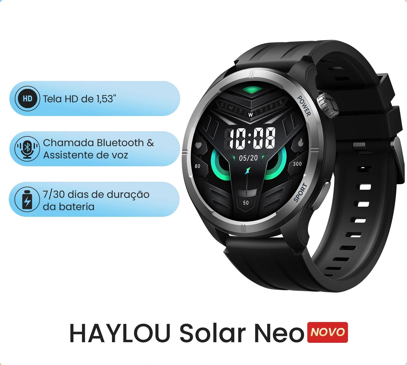 Smart Watch Haylou Solar Neo 1.53'' Display em HD