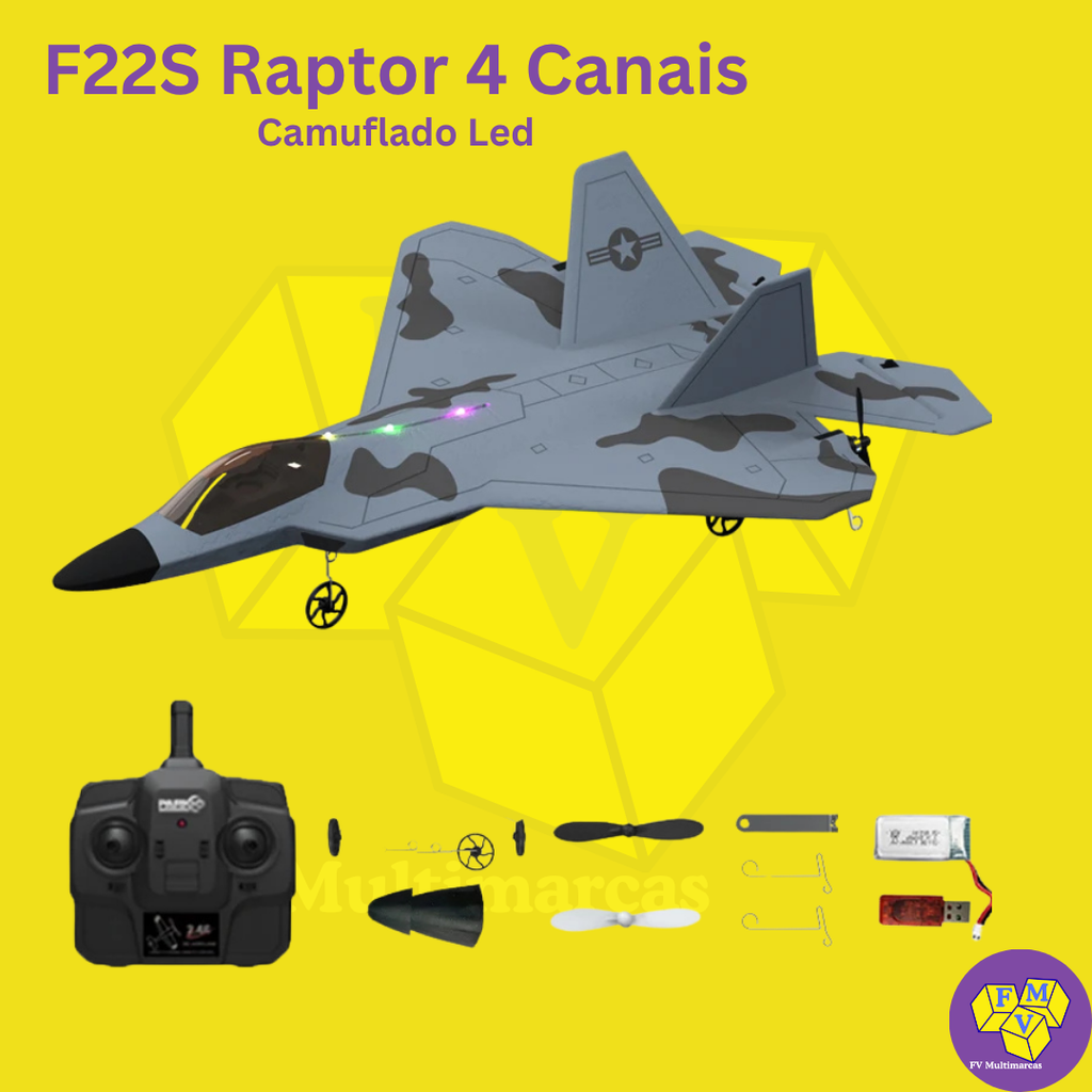 Avião de controle remoto F-22 Elétrico (intermediário)