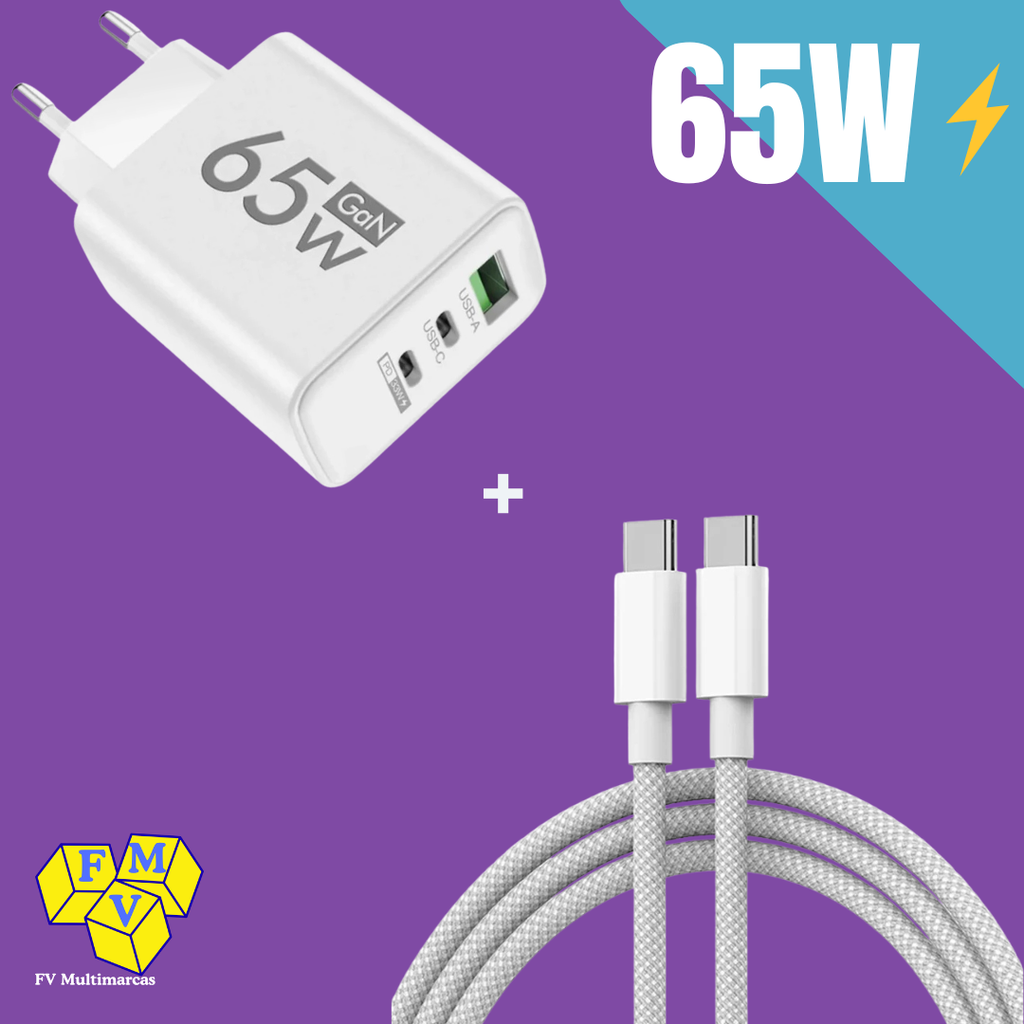 Kit Base Tripla 65W + Cabo tipo C