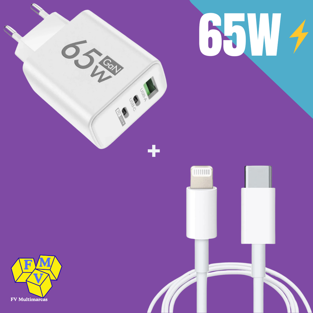 Kit Base Tripla 65W + Cabo Lightning