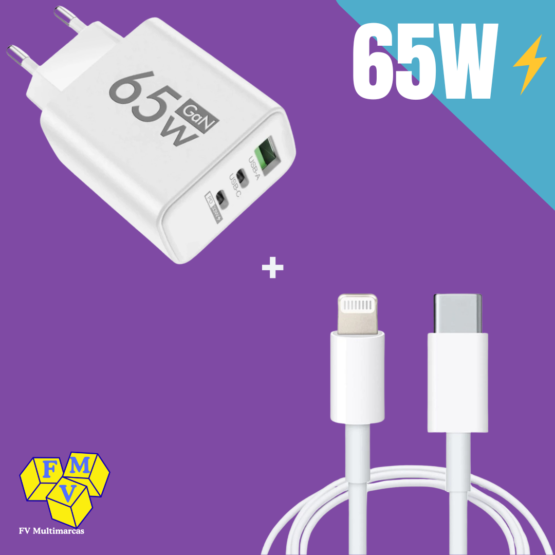 Kit Base Tripla 65W + Cabo Lightning