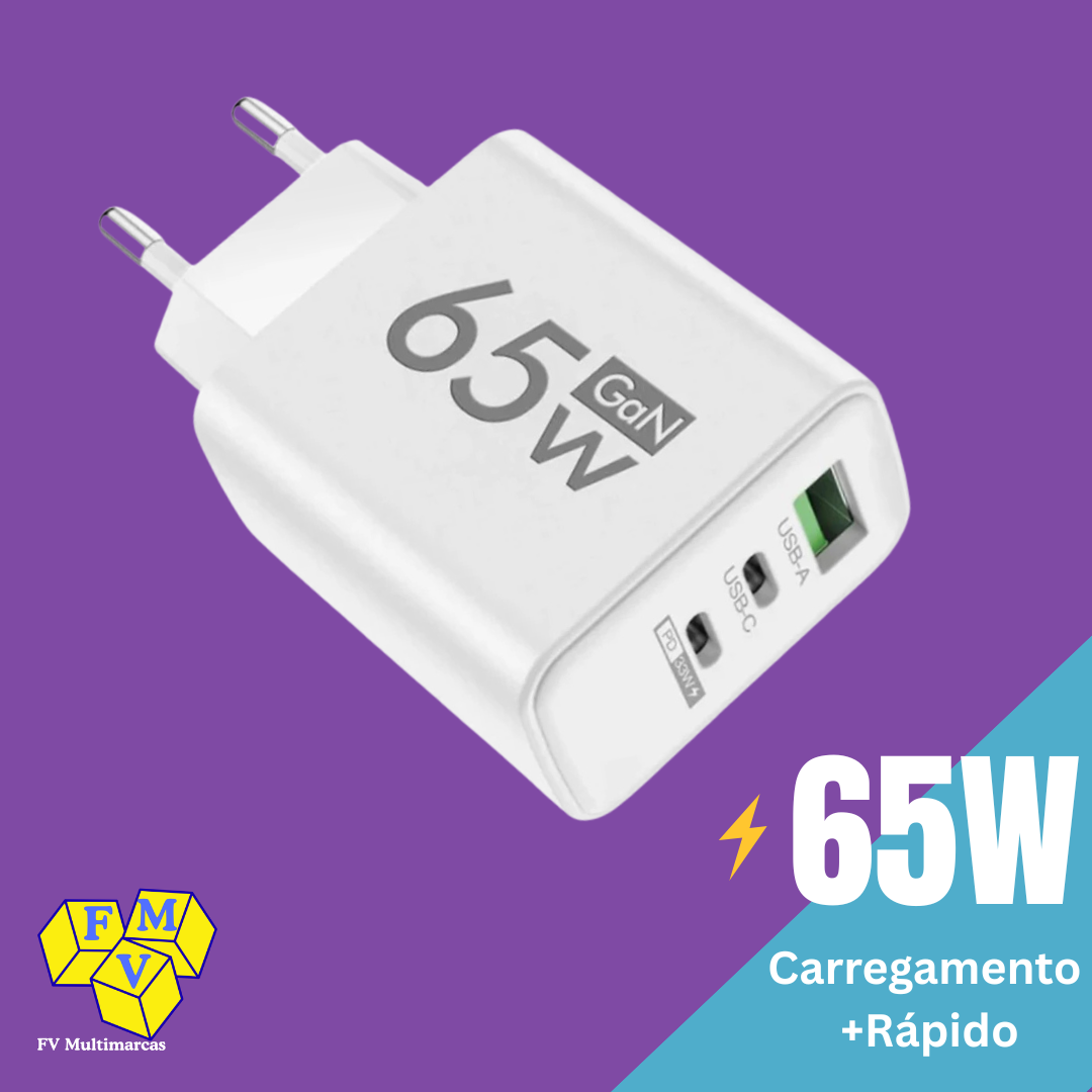 Kit Base Tripla 65W + Cabo tipo C