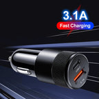 Base de carregador Veicular saídas USB-C e 3.1A/USB