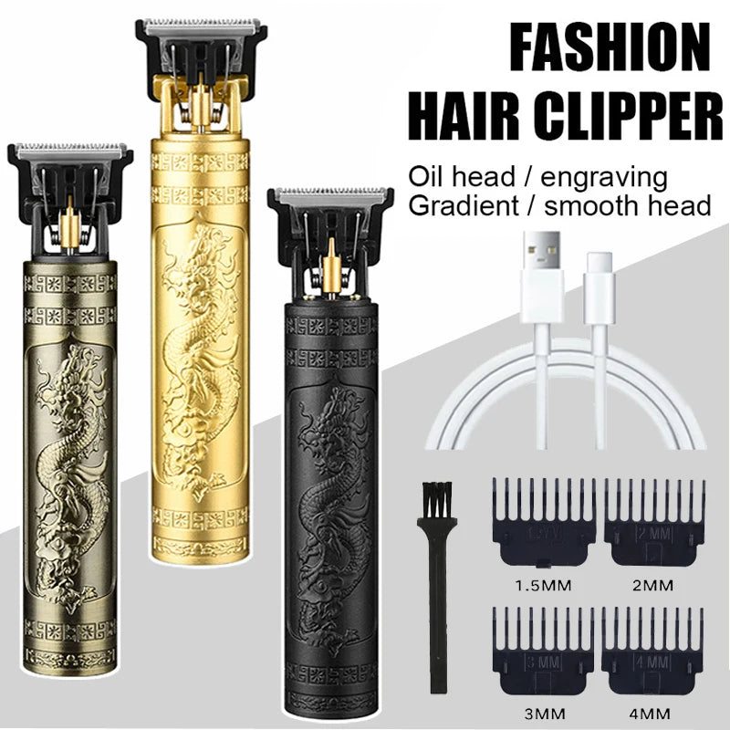 Máquina de cortar cabelo sem fio vintage, máquina de cortar cabelo portátil, aparador elétrico de pelos, barbeador com carregamento rápido USB, para cabeleireiro